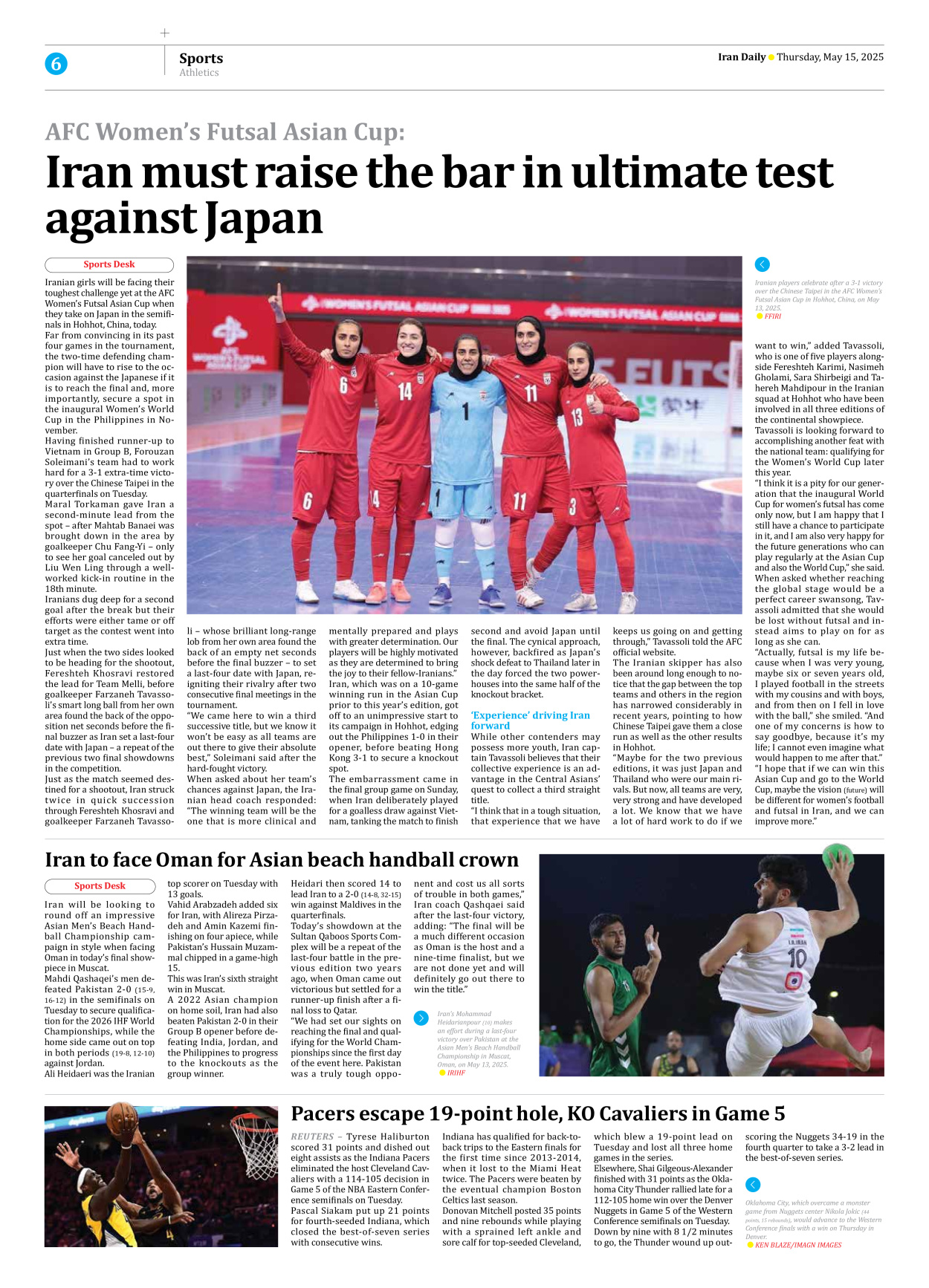 Iran Daily - Number Seven Thousand Eight Hundred and Thirty Two - 15 May 2025 - Page 6