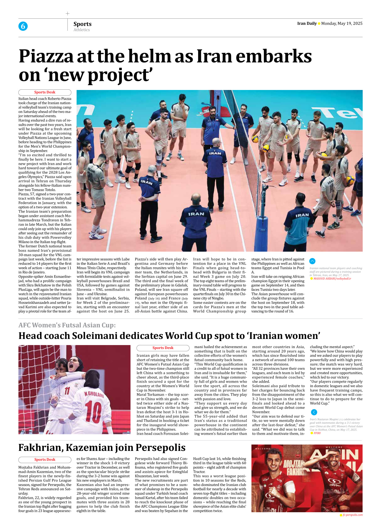 Iran Daily - Number Seven Thousand Eight Hundred and Thirty Five - 19 May 2025 - Page 6