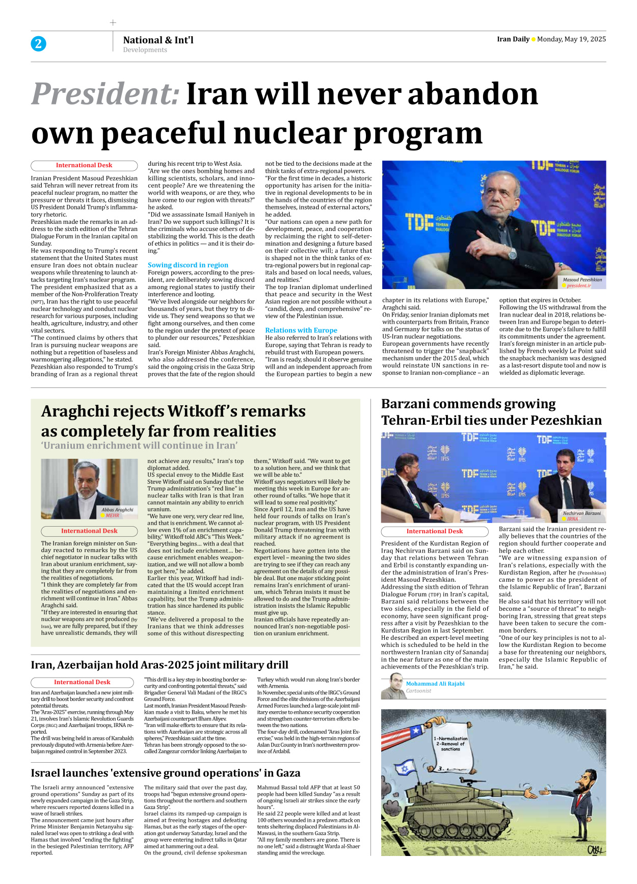 Iran Daily - Number Seven Thousand Eight Hundred and Thirty Five - 19 May 2025 - Page 2