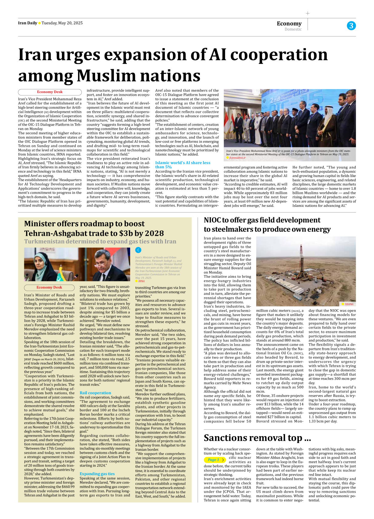 Iran Daily - Number Seven Thousand Eight Hundred and Thirty Six - 20 May 2025 - Page 3
