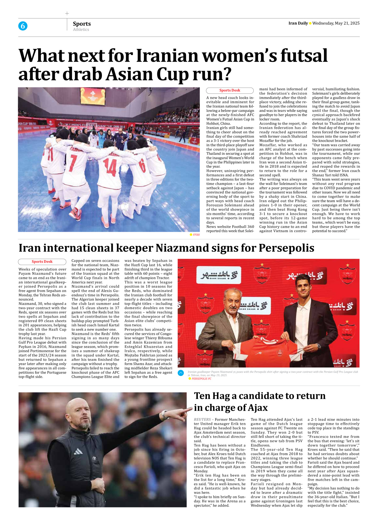 Iran Daily - Number Seven Thousand Eight Hundred and Thirty Seven - 21 May 2025 - Page 6