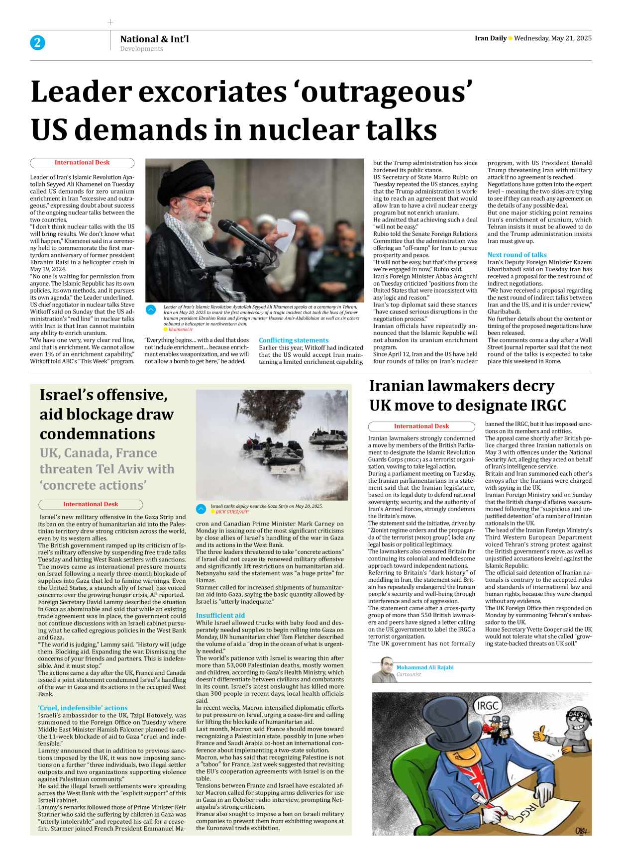 Iran Daily - Number Seven Thousand Eight Hundred and Thirty Seven - 21 May 2025 - Page 2
