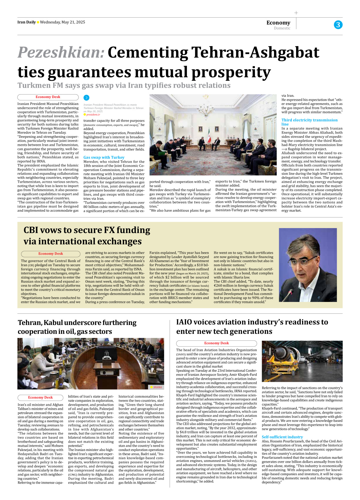 Iran Daily - Number Seven Thousand Eight Hundred and Thirty Seven - 21 May 2025 - Page 3