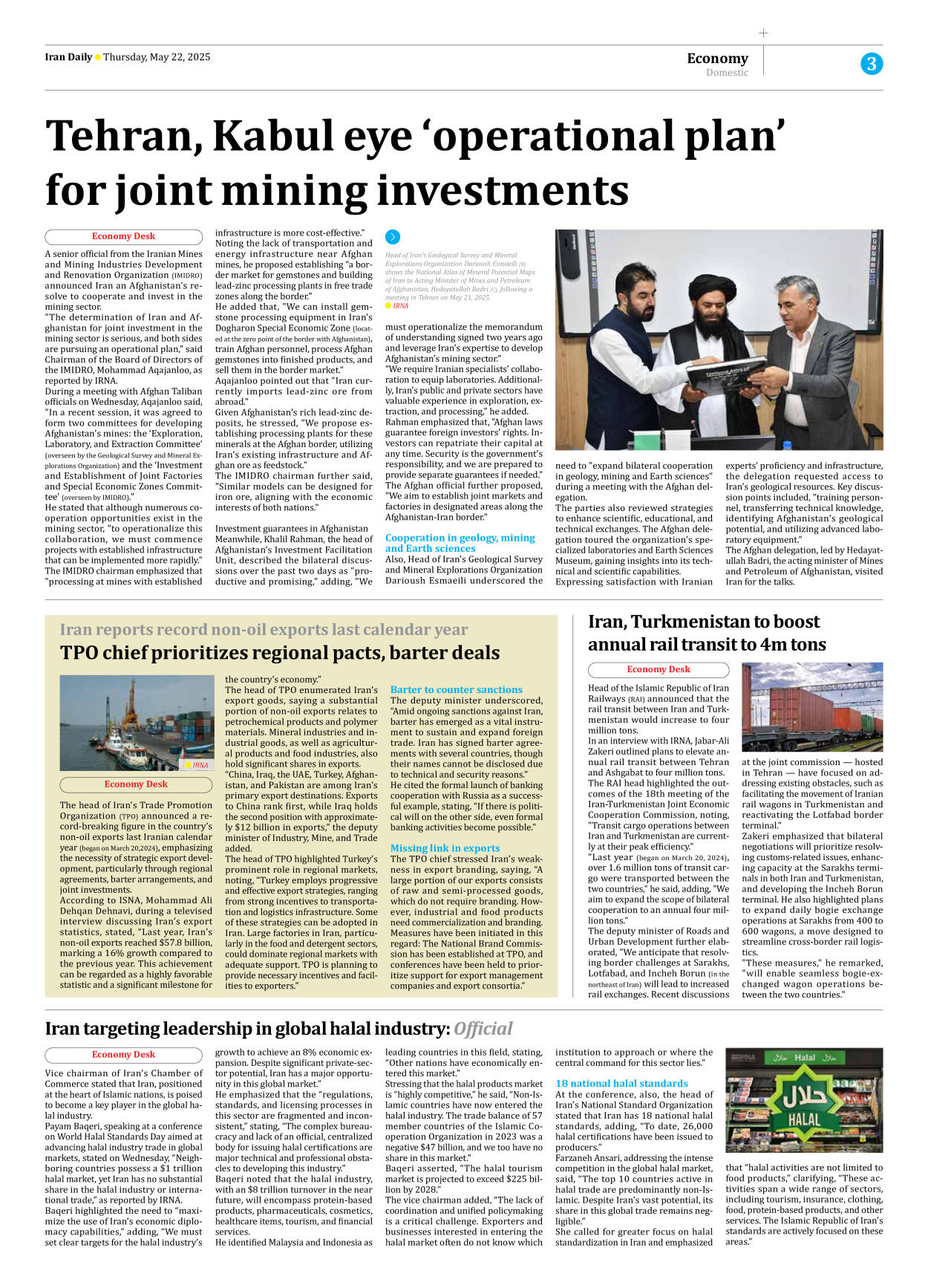 Iran Daily - Number Seven Thousand Eight Hundred and Thirty Eight - 22 May 2025 - Page 3