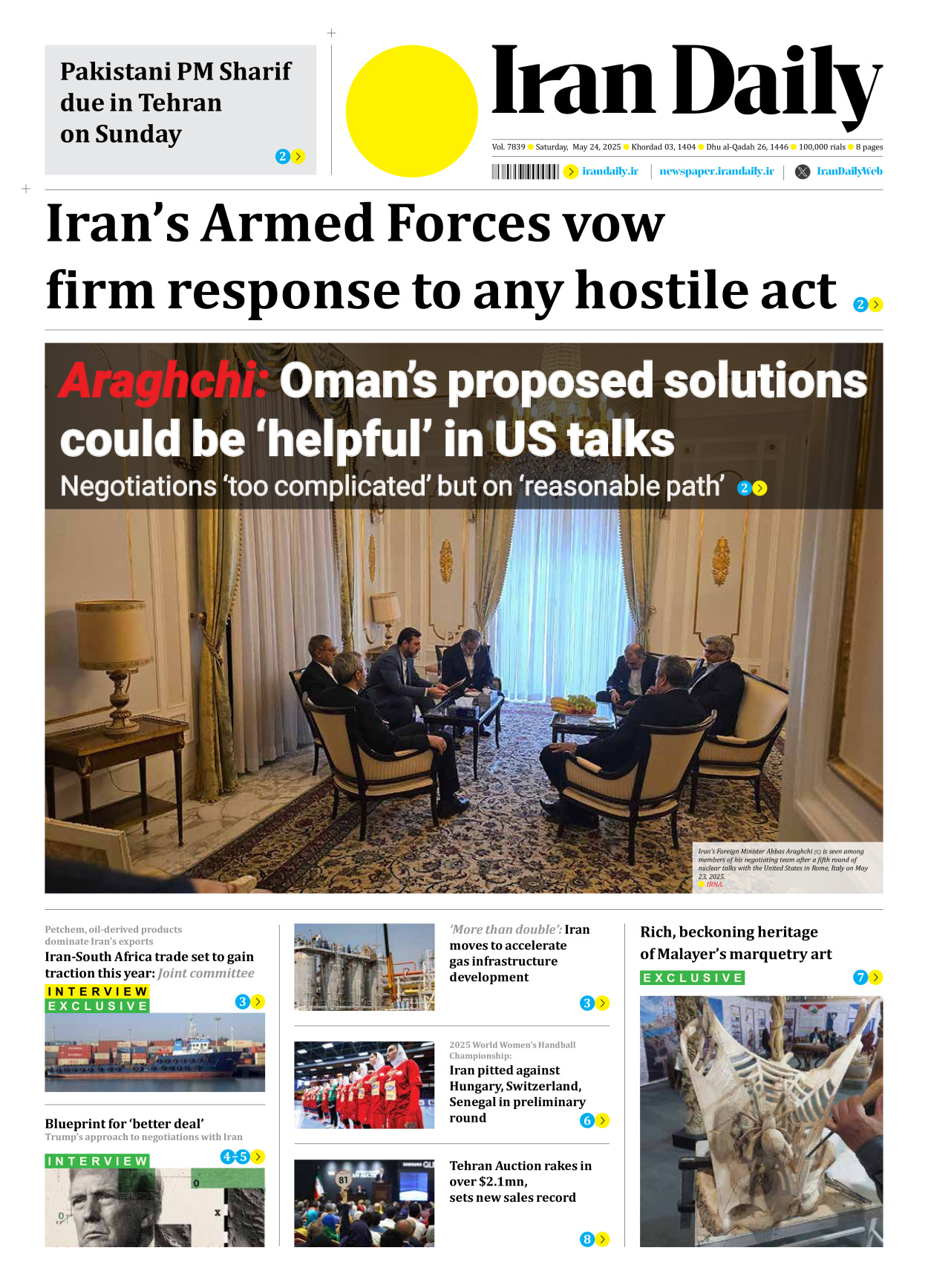 Iran Daily - Number Seven Thousand Eight Hundred and Thirty Nine - 24 May 2025
