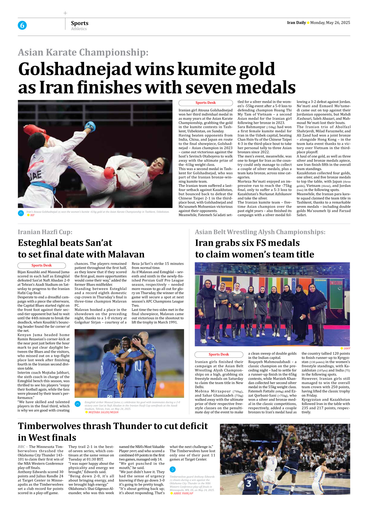 Iran Daily - Number Seven Thousand Eight Hundred and Forty One - 26 May 2025 - Page 6