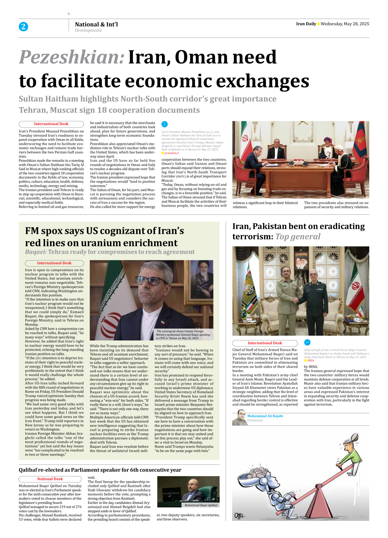 Iran Daily - Number Seven Thousand Eight Hundred and Forty Three - 28 May 2025 - Page 2