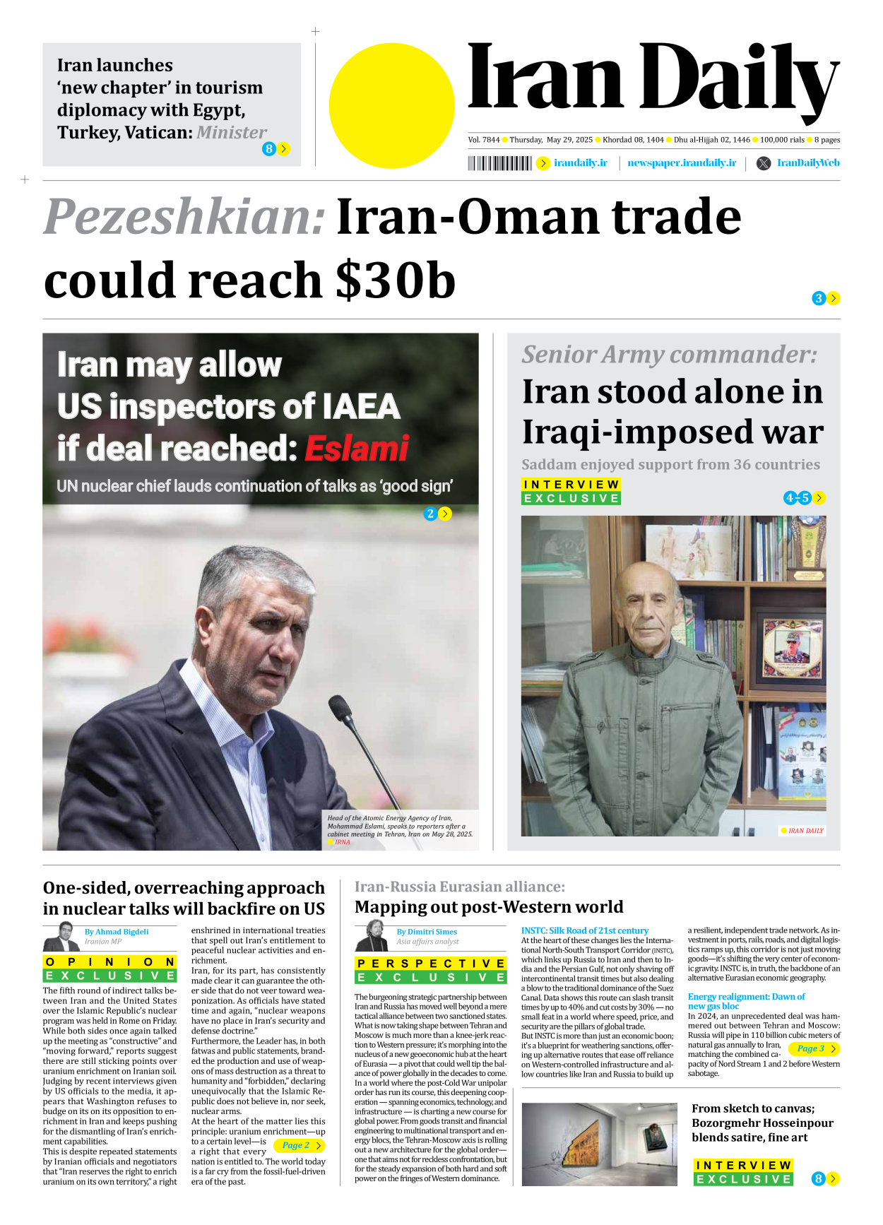 Iran Daily - Number Seven Thousand Eight Hundred and Forty Four - 29 May 2025
