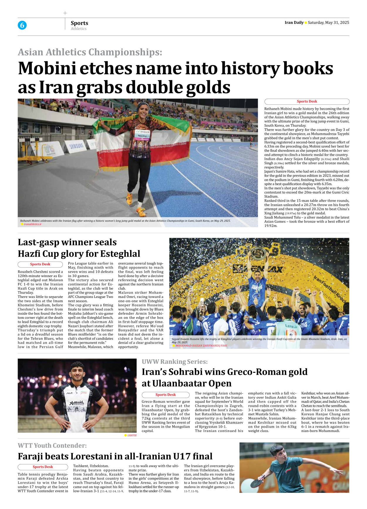 Iran Daily - Number Seven Thousand Eight Hundred and Forty Five - 31 May 2025 - Page 6