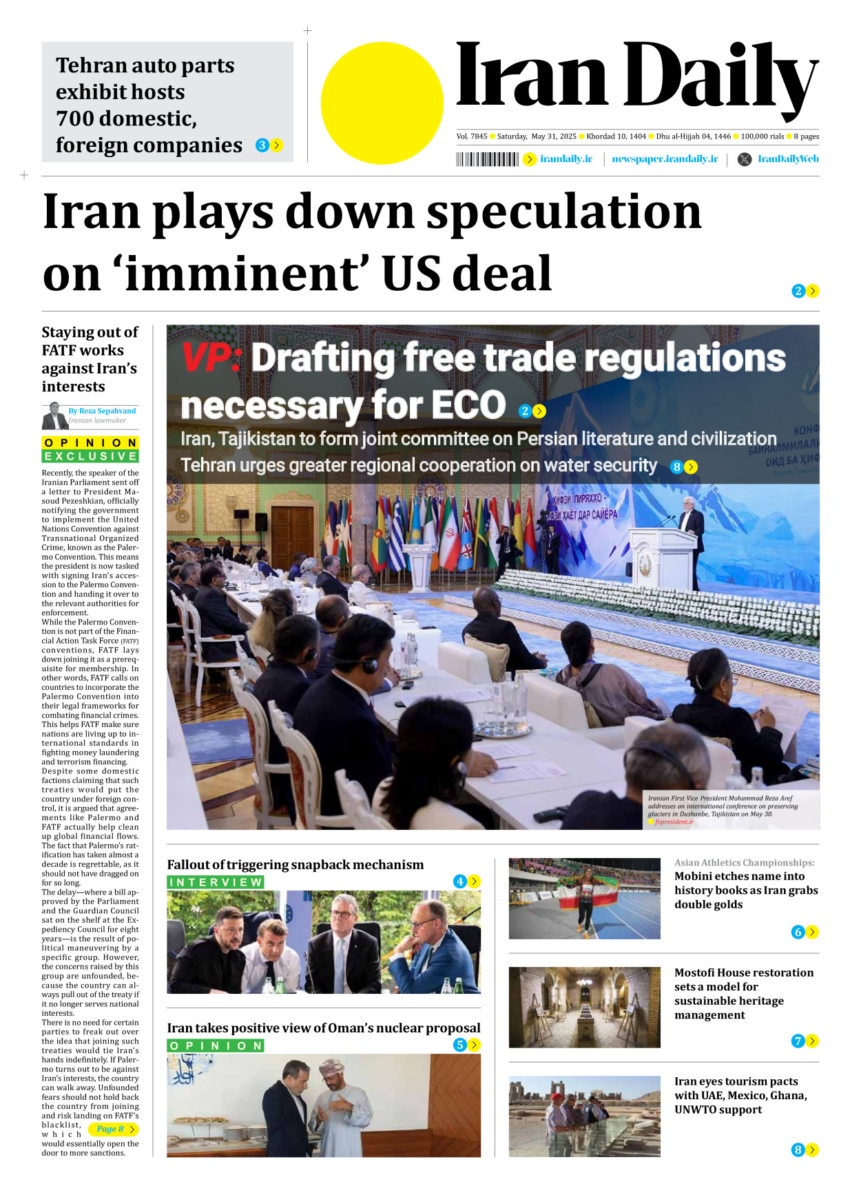 Iran Daily - Number Seven Thousand Eight Hundred and Forty Five - 31 May 2025