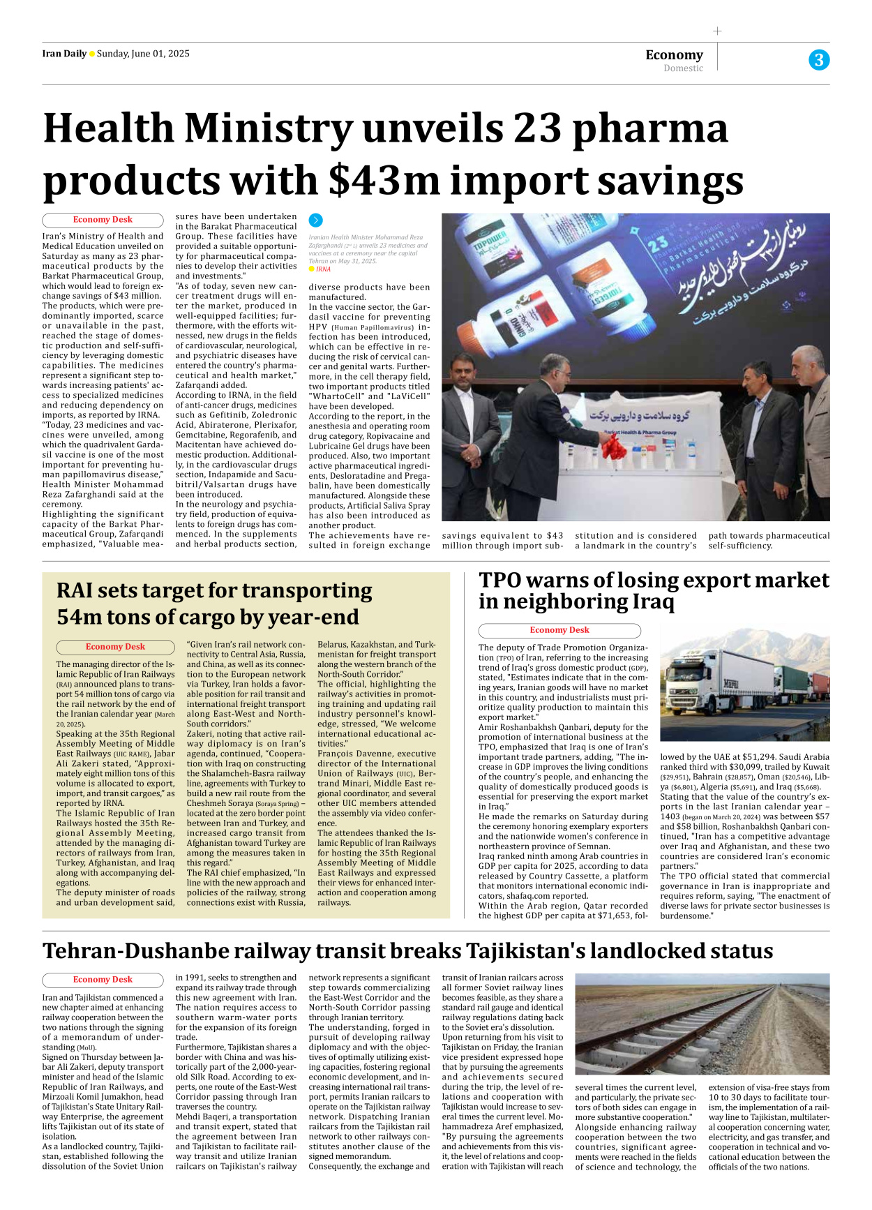 Iran Daily - Number Seven Thousand Eight Hundred and Forty Six - 01 June 2025 - Page 3