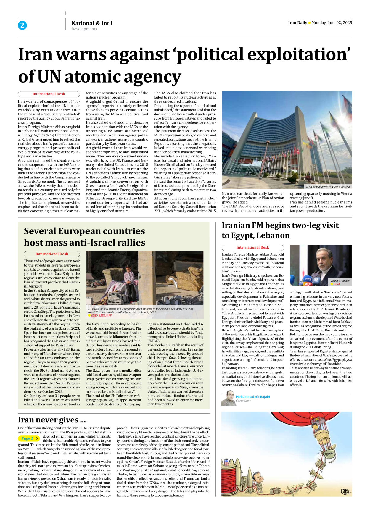 Iran Daily - Number Seven Thousand Eight Hundred and Forty Seven - 02 June 2025 - Page 2