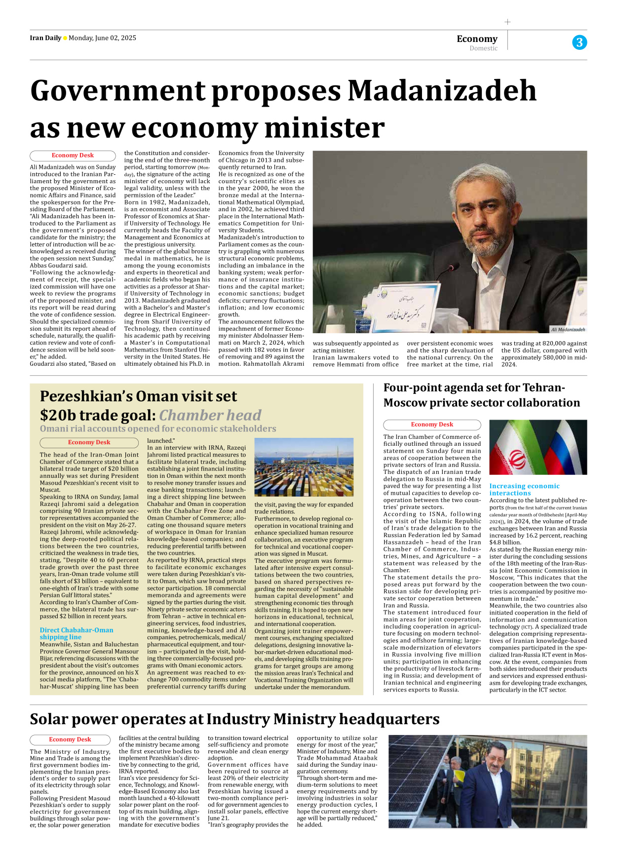 Iran Daily - Number Seven Thousand Eight Hundred and Forty Seven - 02 June 2025 - Page 3
