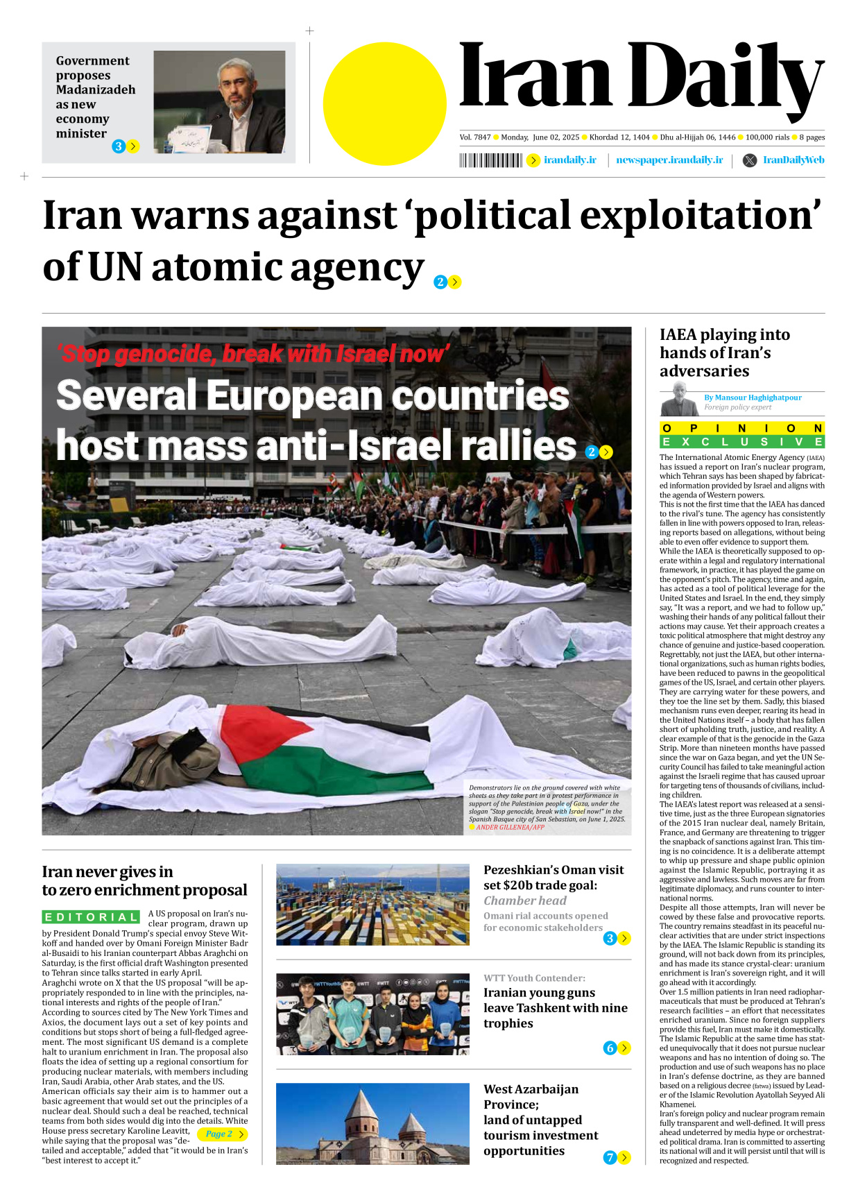 Iran Daily - Number Seven Thousand Eight Hundred and Forty Seven - 02 June 2025