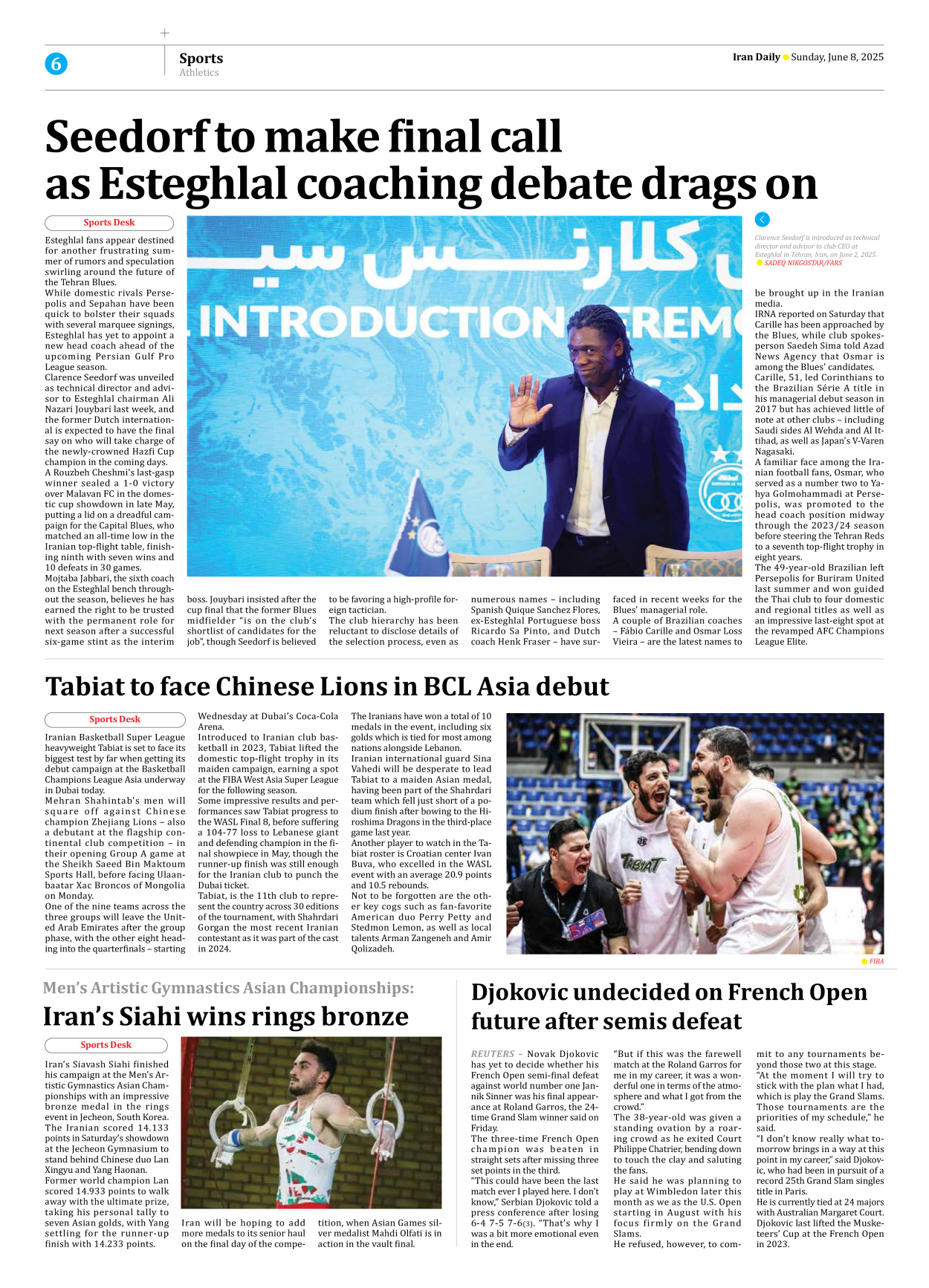 Iran Daily - Number Seven Thousand Eight Hundred and Fifty - 08 June 2025 - Page 6