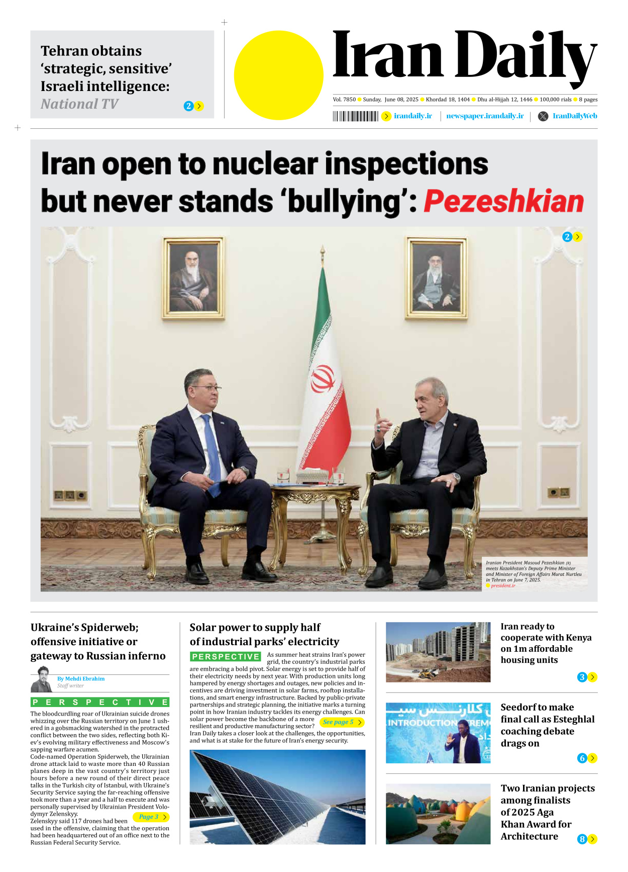 Iran Daily - Number Seven Thousand Eight Hundred and Fifty - 08 June 2025