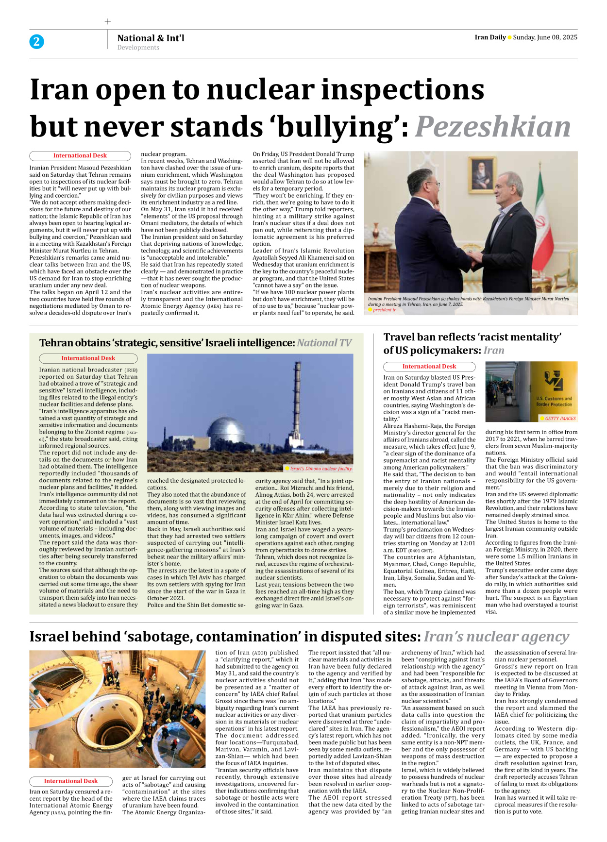 Iran Daily - Number Seven Thousand Eight Hundred and Fifty - 08 June 2025 - Page 2