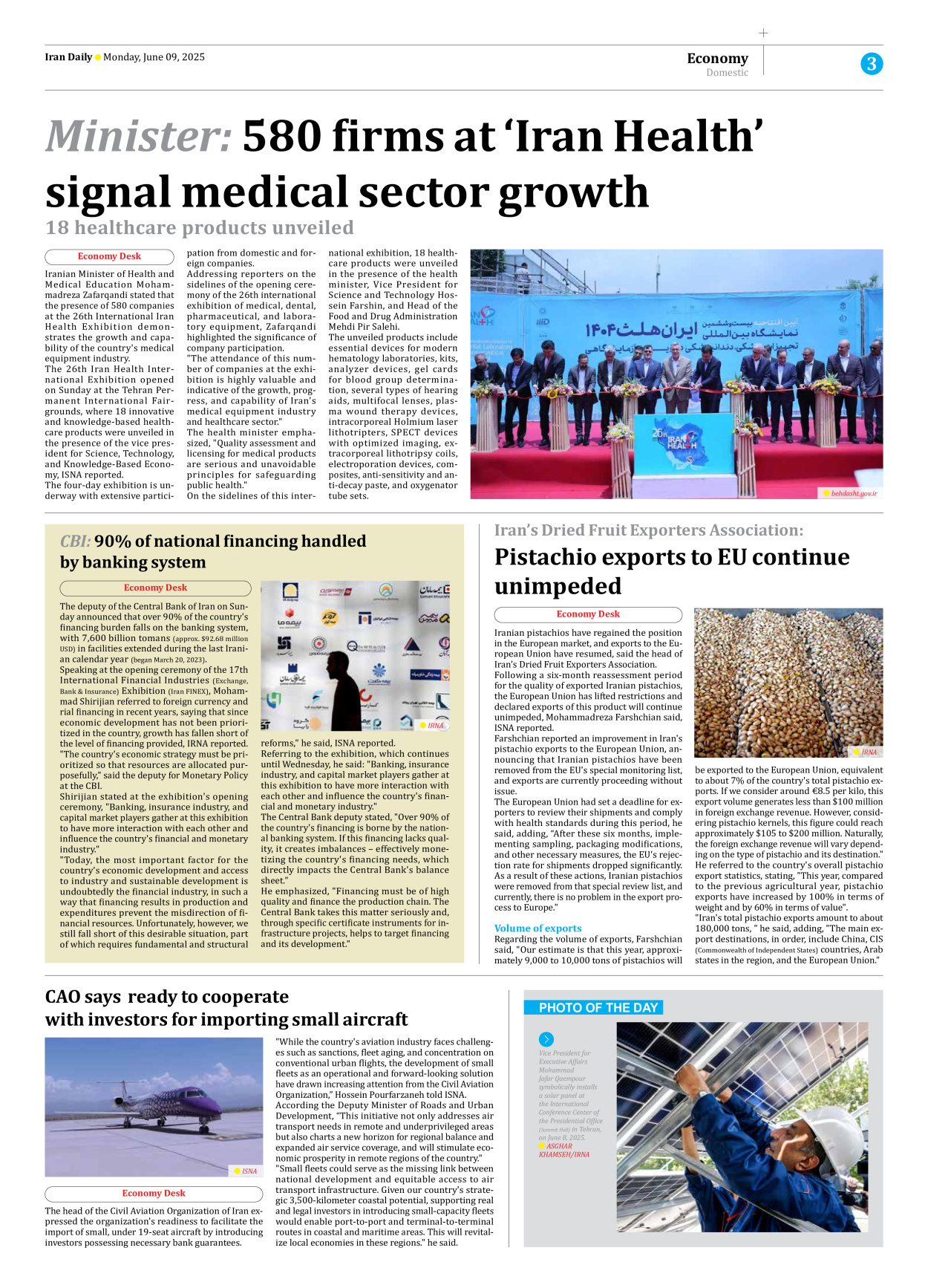 Iran Daily - Number Seven Thousand Eight Hundred and Fifty One - 09 June 2025 - Page 3