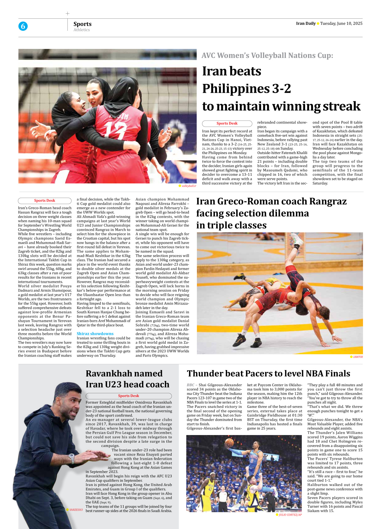 Iran Daily - Number Seven Thousand Eight Hundred and Fifty Two - 10 June 2025 - Page 6