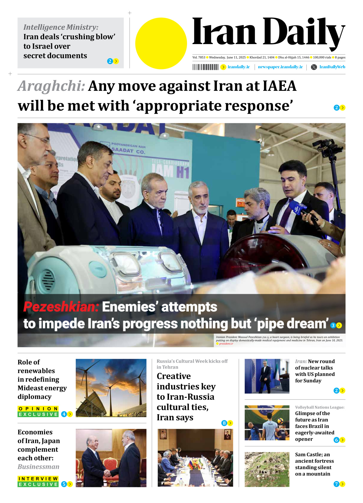 Iran Daily - Number Seven Thousand Eight Hundred and Fifty Three - 11 June 2025