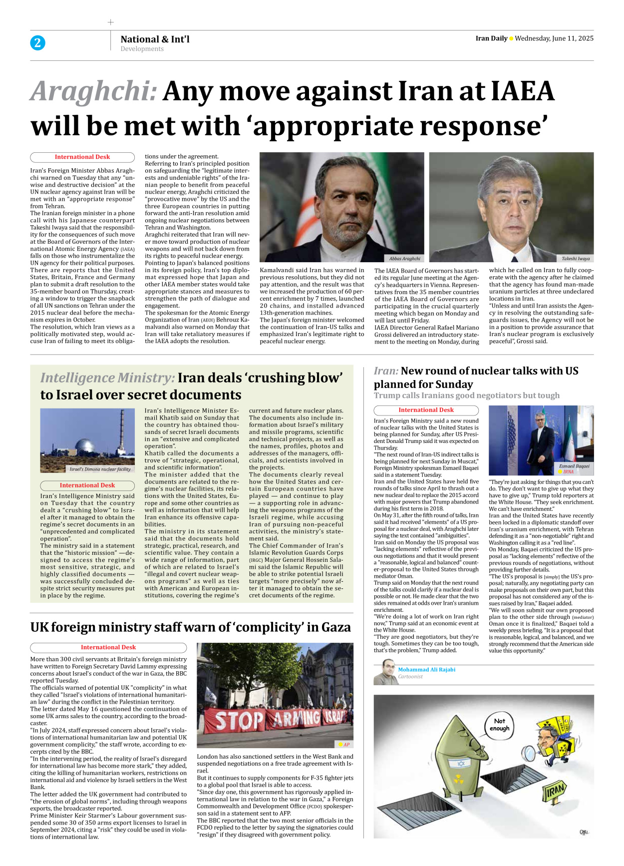 Iran Daily - Number Seven Thousand Eight Hundred and Fifty Three - 11 June 2025 - Page 2