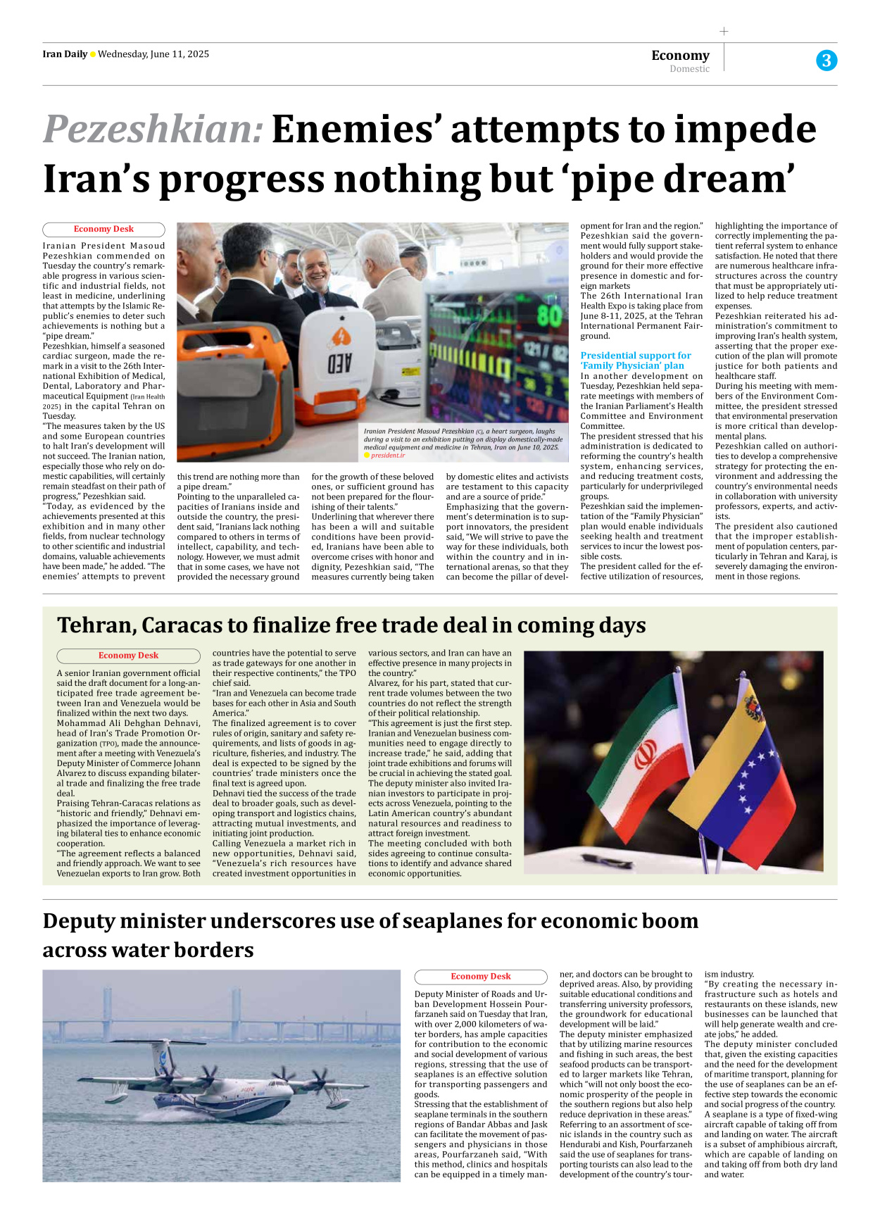 Iran Daily - Number Seven Thousand Eight Hundred and Fifty Three - 11 June 2025 - Page 3