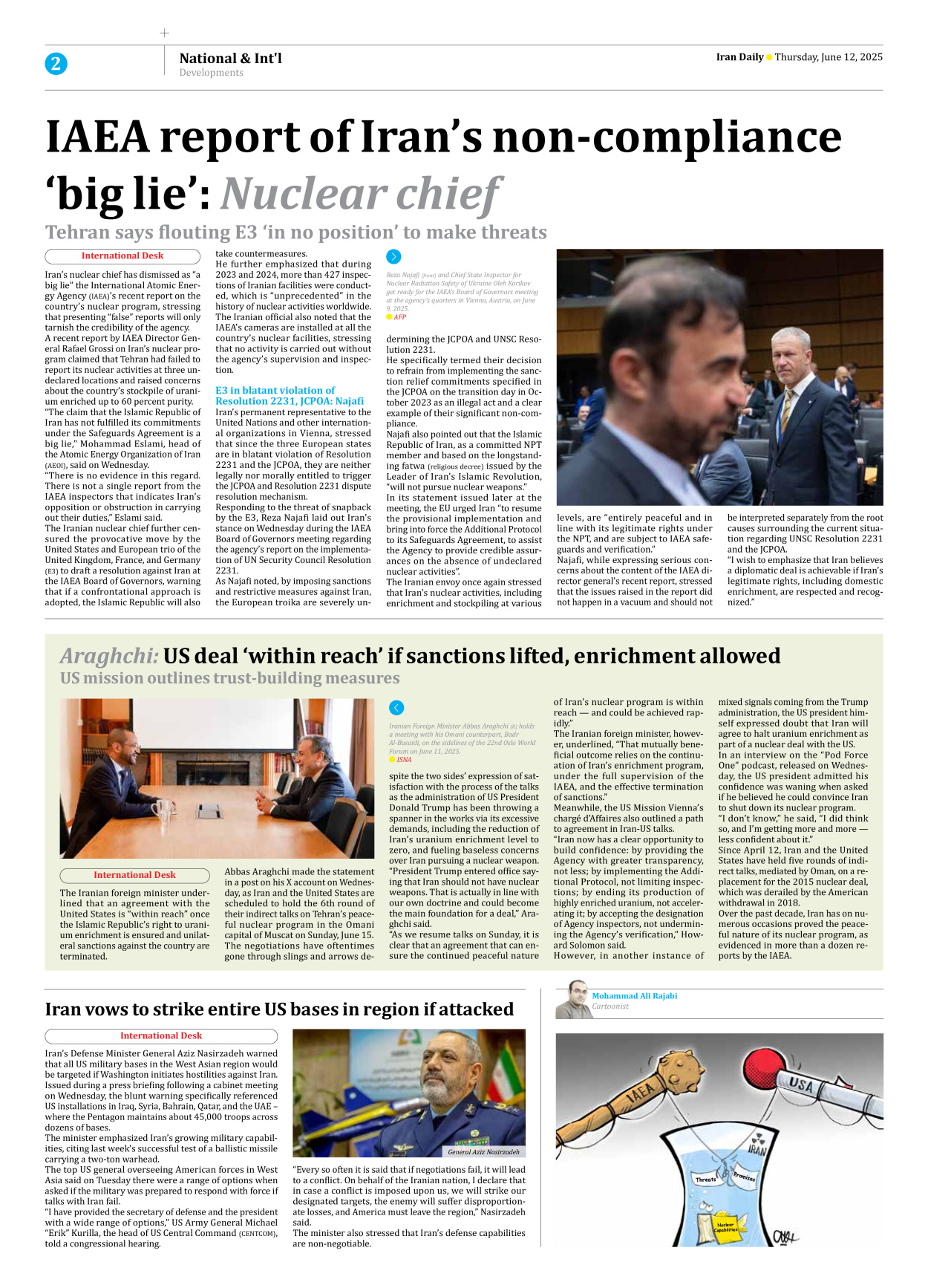 Iran Daily - Number Seven Thousand Eight Hundred and Fifty Four - 12 June 2025 - Page 2
