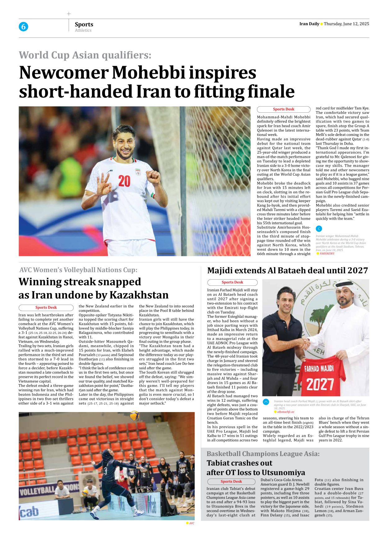 Iran Daily - Number Seven Thousand Eight Hundred and Fifty Four - 12 June 2025 - Page 6