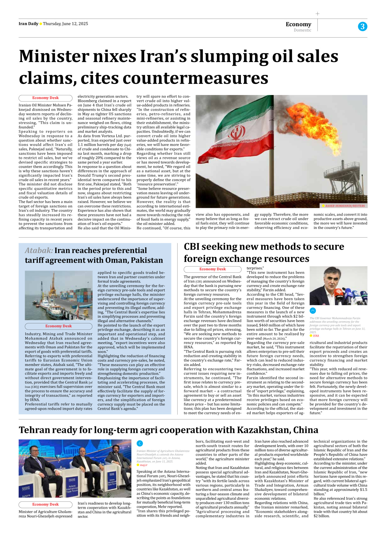 Iran Daily - Number Seven Thousand Eight Hundred and Fifty Four - 12 June 2025 - Page 3