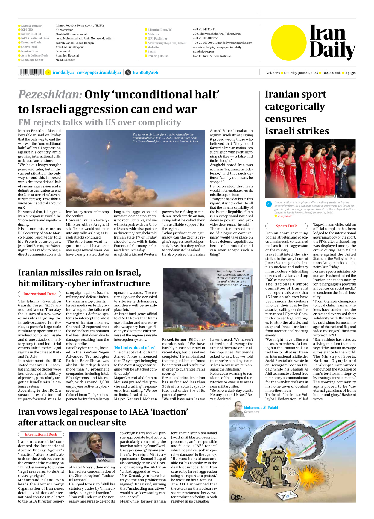 Iran Daily - Number Seven Thousand Eight Hundred and Sixty - 21 June 2025 - Page 2
