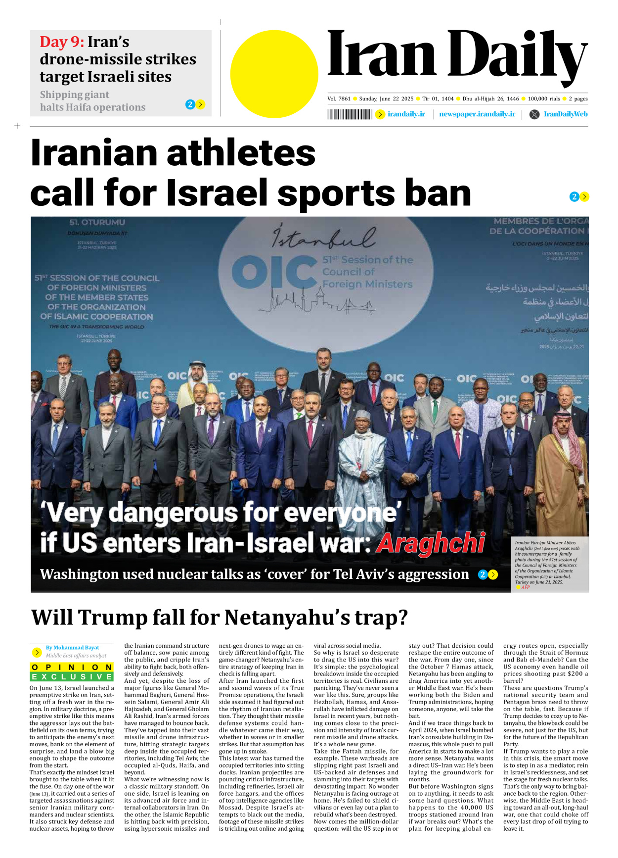 Iran Daily - Number Seven Thousand Eight Hundred and Sixty One - 22 June 2025