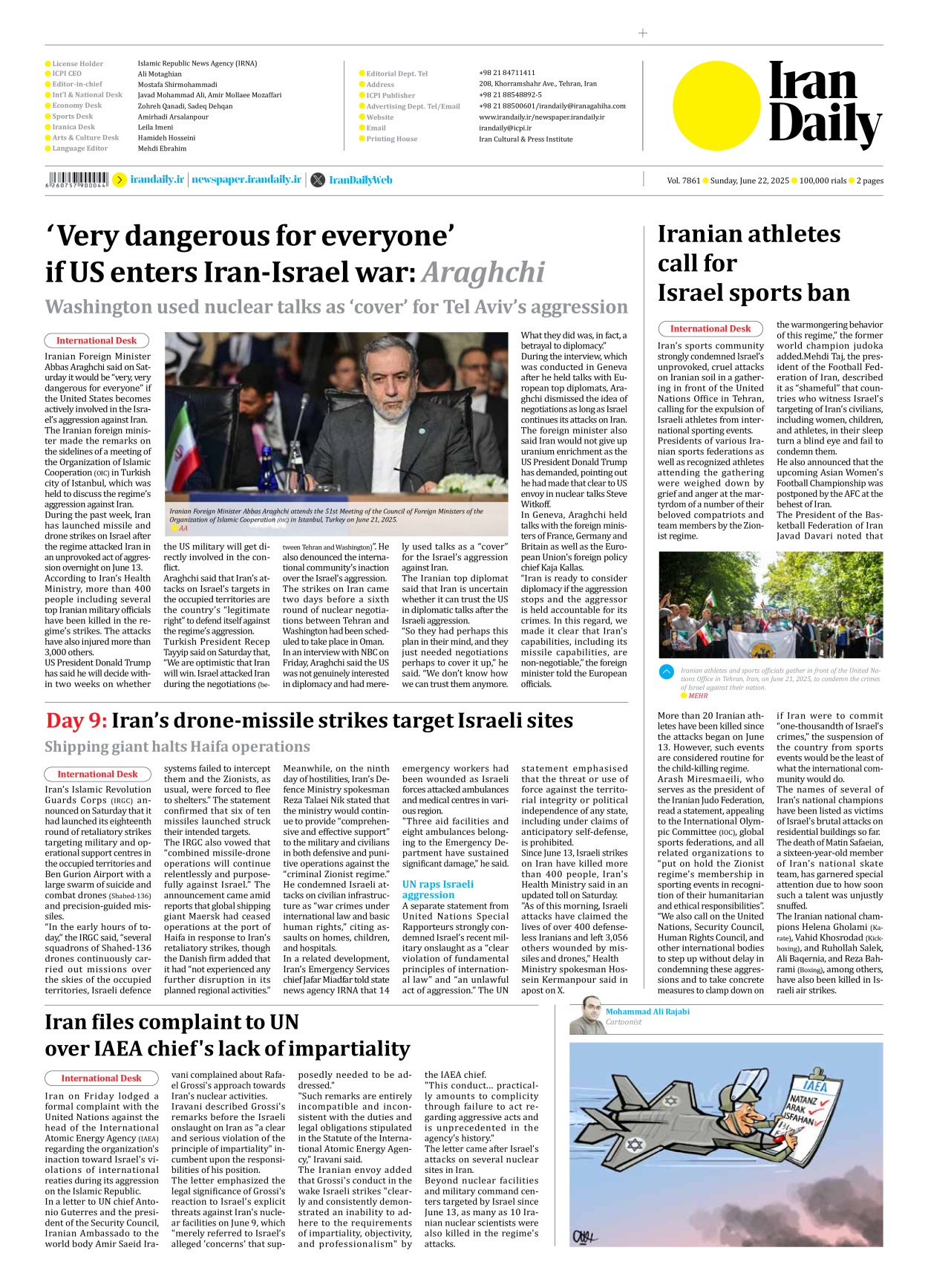 Iran Daily - Number Seven Thousand Eight Hundred and Sixty One - 22 June 2025 - Page 2