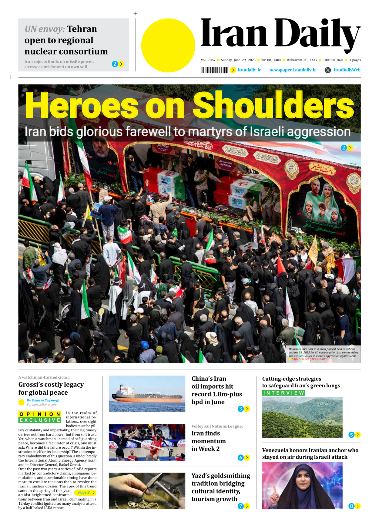 Iran Daily - Number Seven Thousand Eight Hundred and Sixty Seven - 29 June 2025