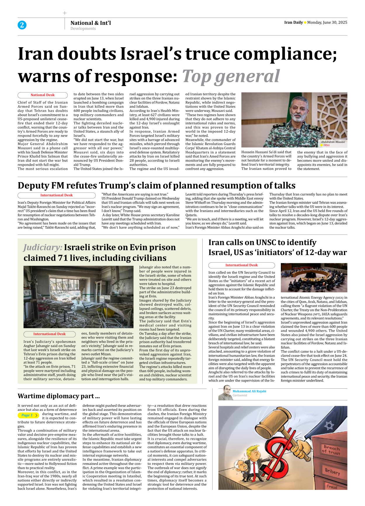 Iran Daily - Number Seven Thousand Eight Hundred and Sixty Eight - 30 June 2025 - Page 2