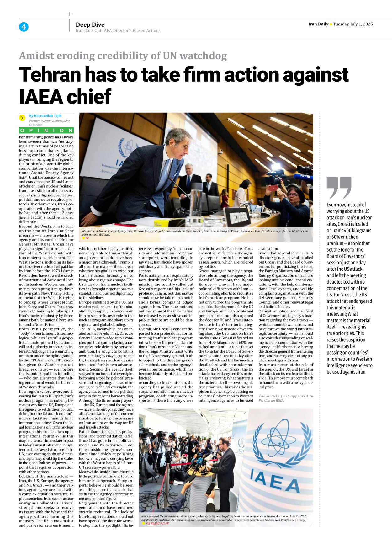 Iran Daily - Number Seven Thousand Eight Hundred and Sixty Nine - 01 July 2025 - Page 4