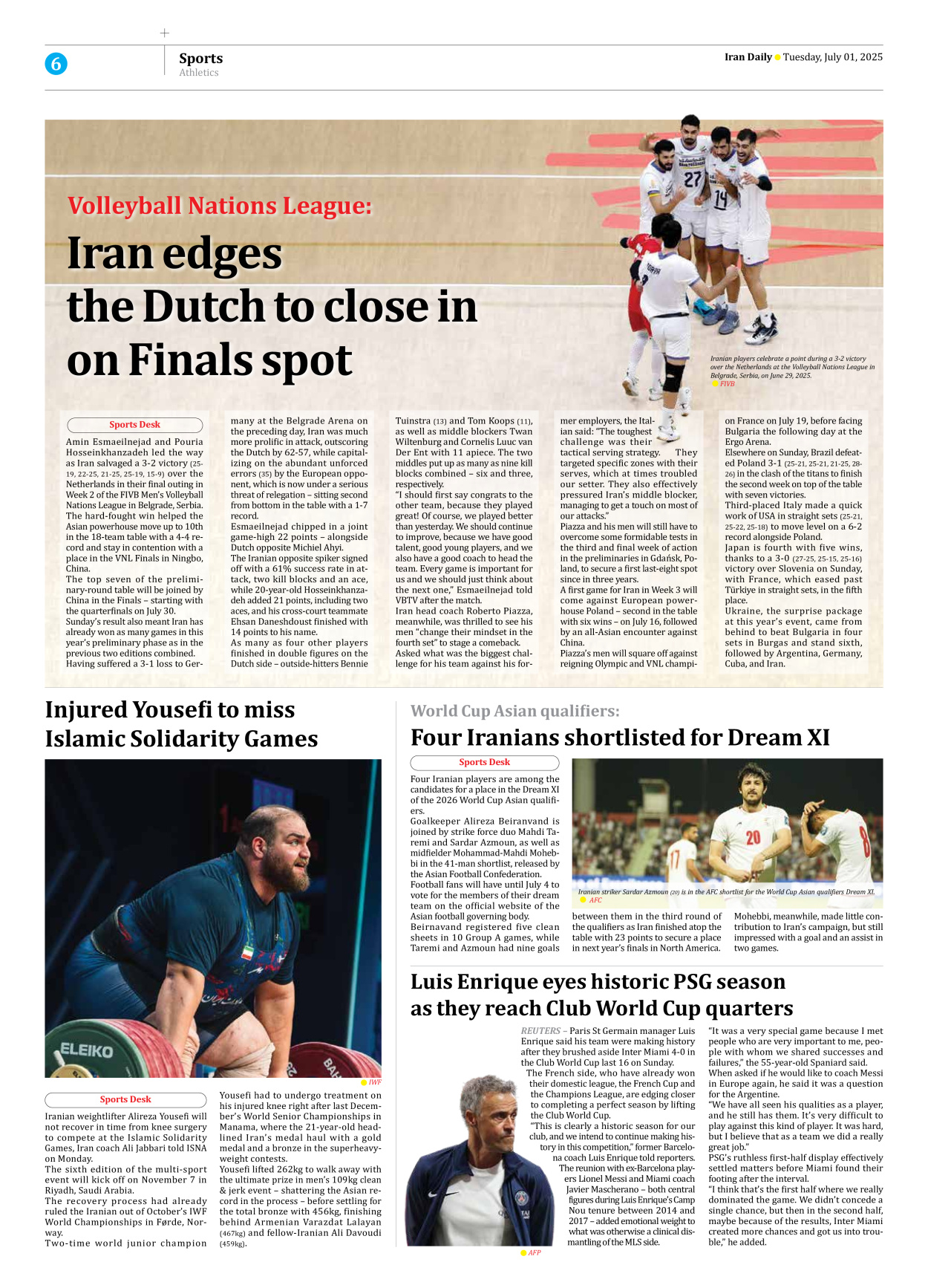 Iran Daily - Number Seven Thousand Eight Hundred and Sixty Nine - 01 July 2025 - Page 6