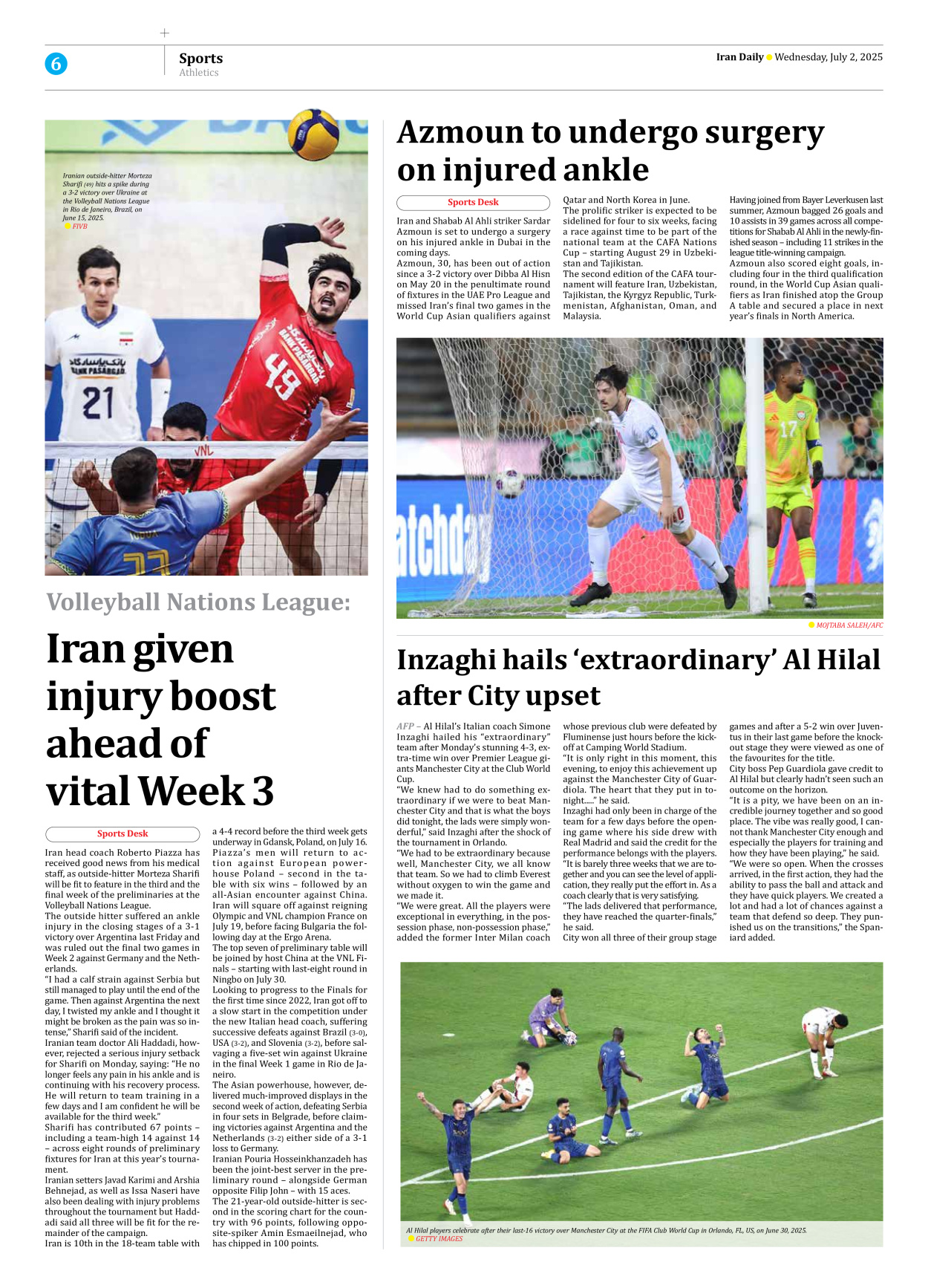 Iran Daily - Number Seven Thousand Eight Hundred and Seventy - 02 July 2025 - Page 6