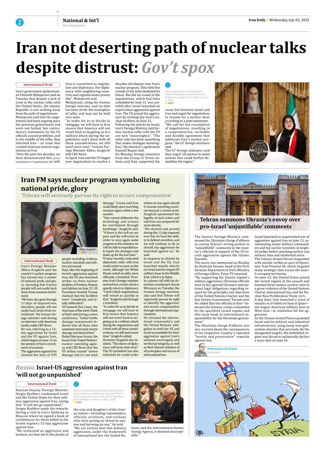Iran Daily - Number Seven Thousand Eight Hundred and Seventy - 02 July 2025 - Page 2