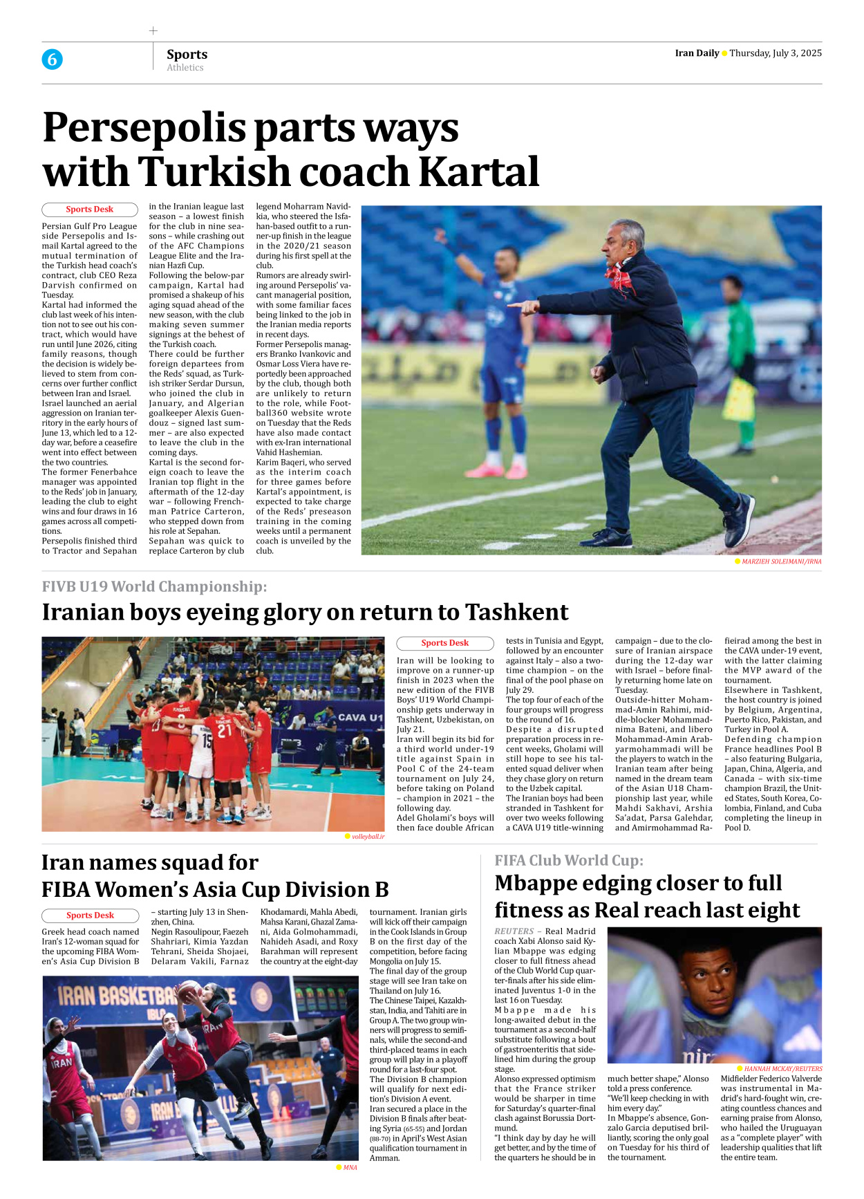 Iran Daily - Number Seven Thousand Eight Hundred and Seventy One - 03 July 2025 - Page 6