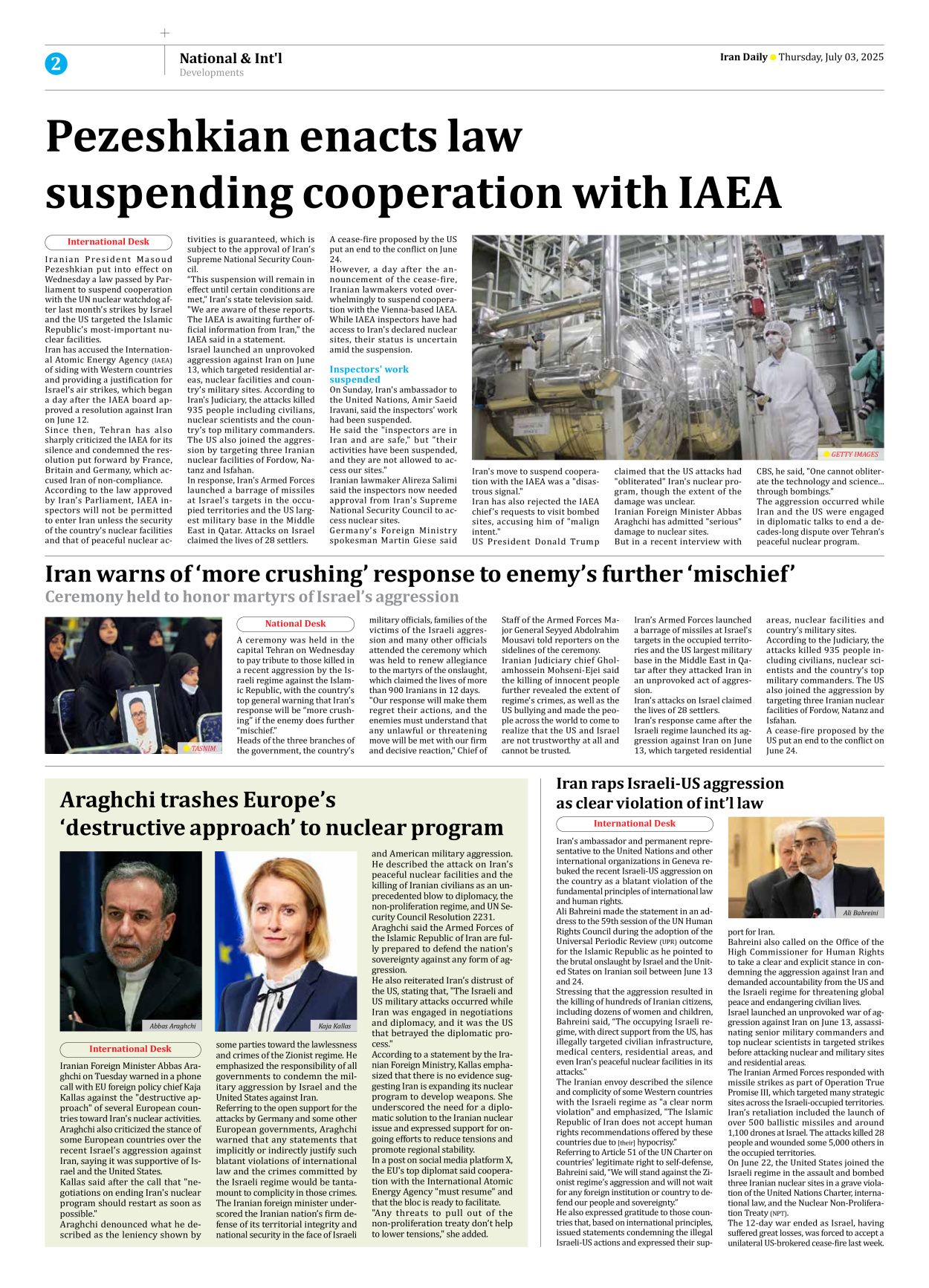 Iran Daily - Number Seven Thousand Eight Hundred and Seventy One - 03 July 2025 - Page 2
