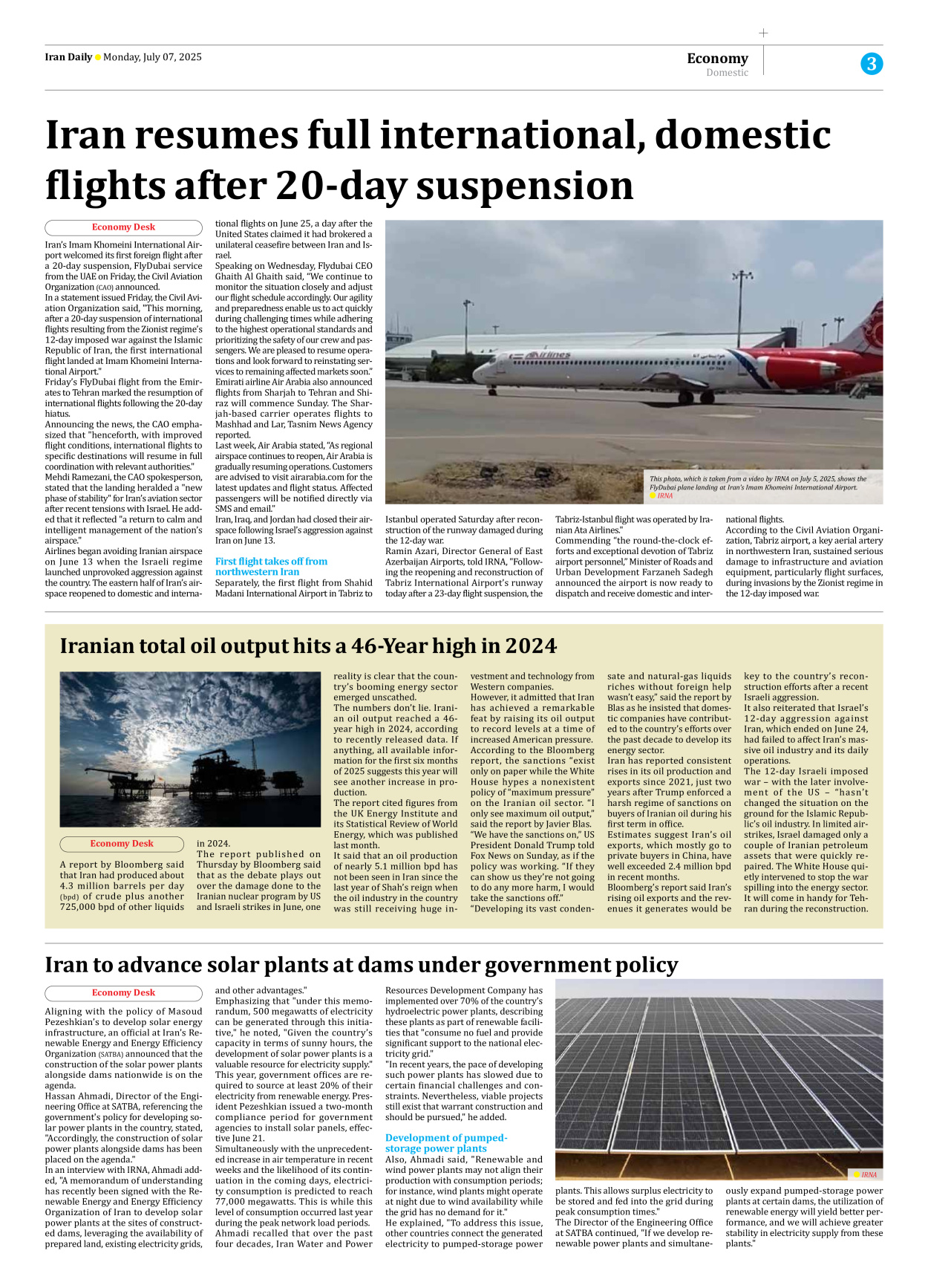 Iran Daily - Number Seven Thousand Eight Hundred and Seventy Two - 07 July 2025 - Page 3