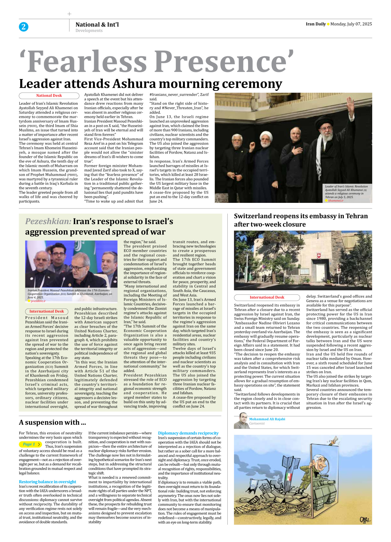 Iran Daily - Number Seven Thousand Eight Hundred and Seventy Two - 07 July 2025 - Page 2