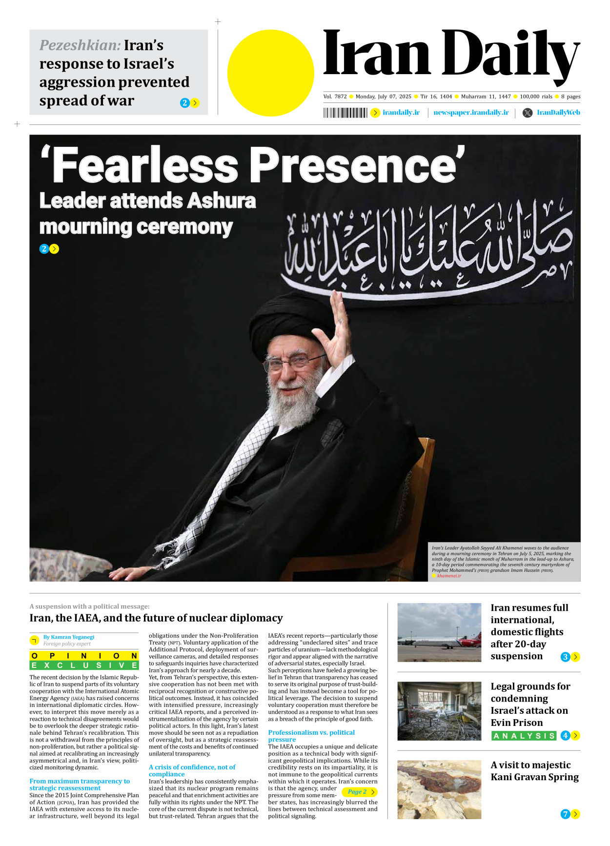 Iran Daily - Number Seven Thousand Eight Hundred and Seventy Two - 07 July 2025