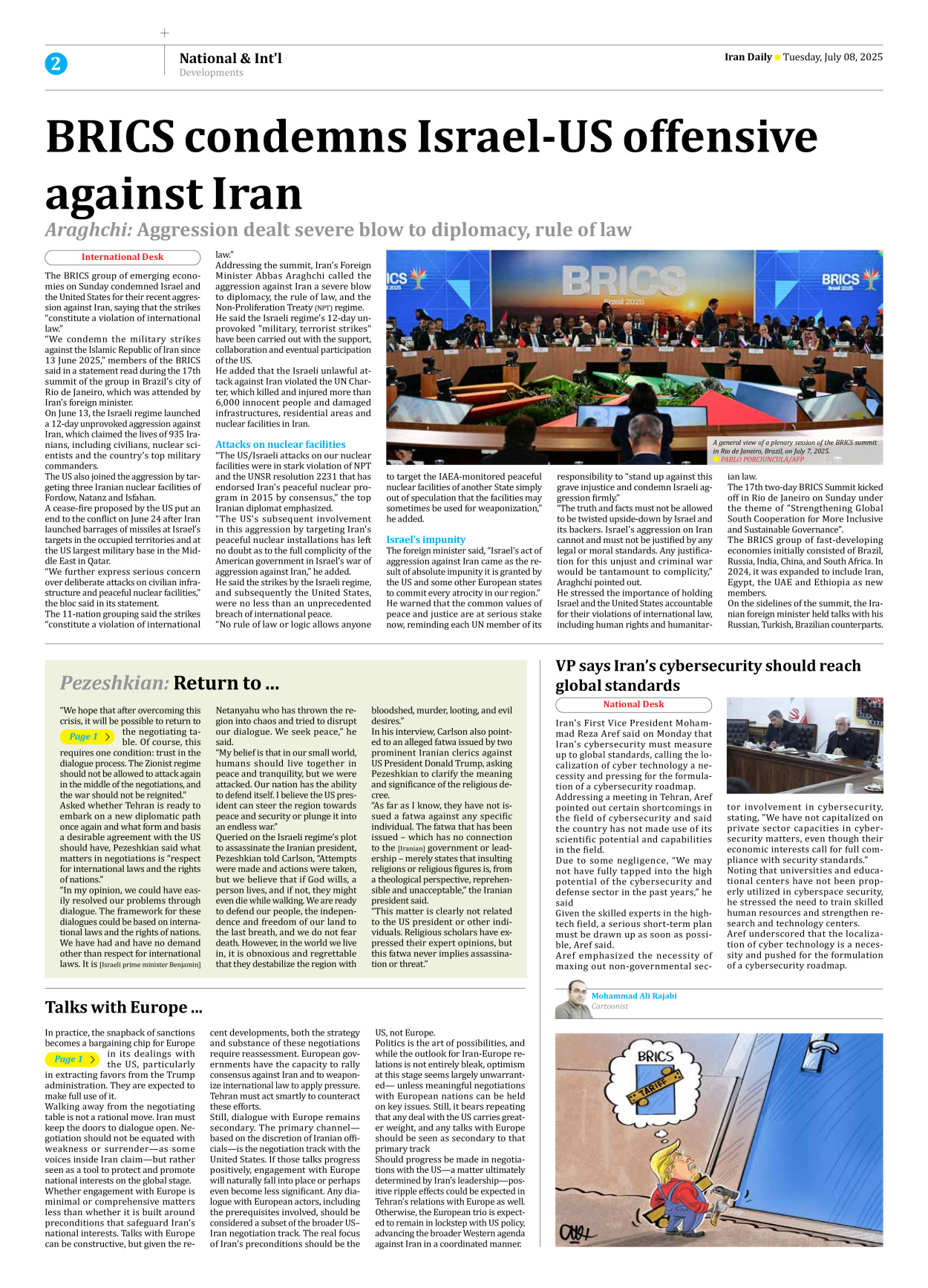 Iran Daily - Number Seven Thousand Eight Hundred and Seventy Three - 08 July 2025 - Page 2