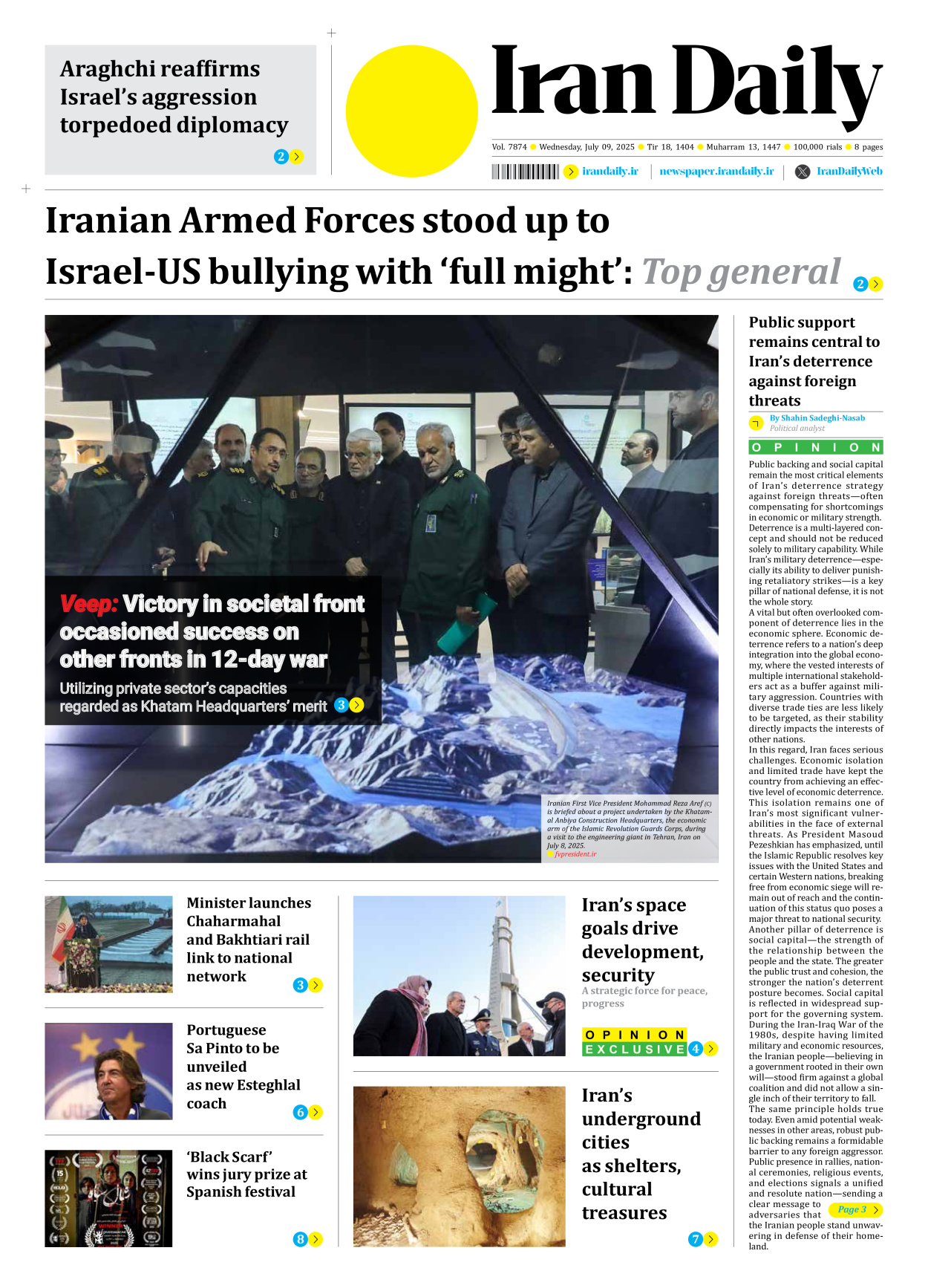 Iran Daily - Number Seven Thousand Eight Hundred and Seventy Four - 09 July 2025