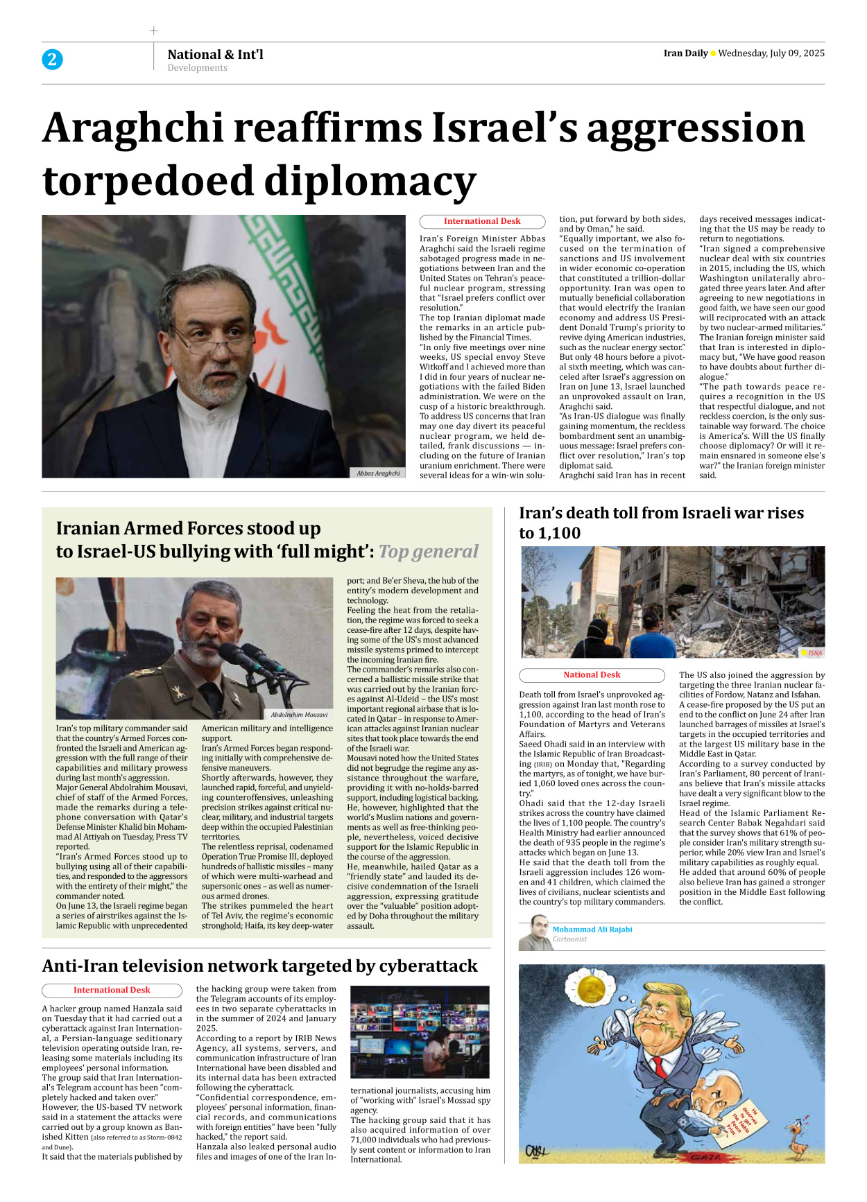 Iran Daily - Number Seven Thousand Eight Hundred and Seventy Four - 09 July 2025 - Page 2