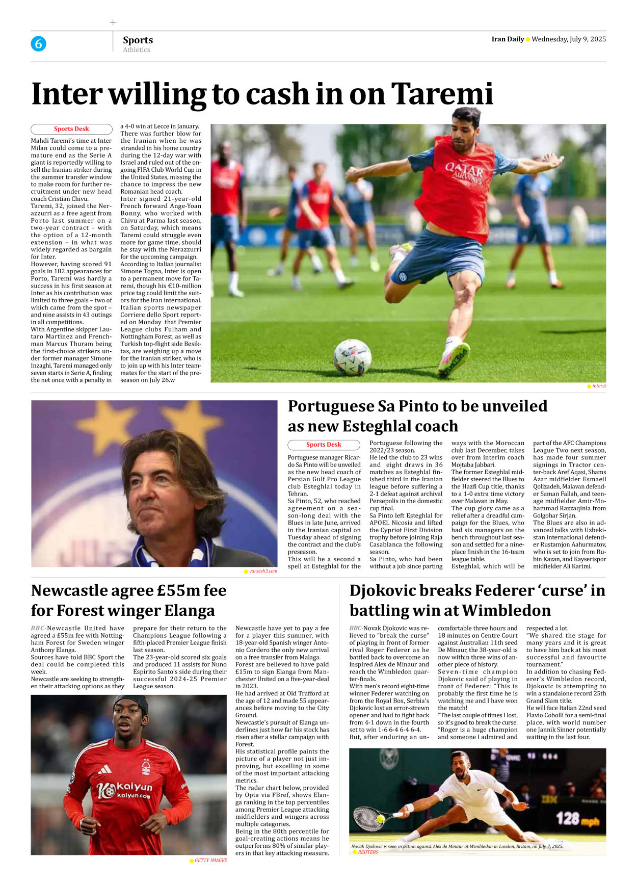 Iran Daily - Number Seven Thousand Eight Hundred and Seventy Four - 09 July 2025 - Page 6