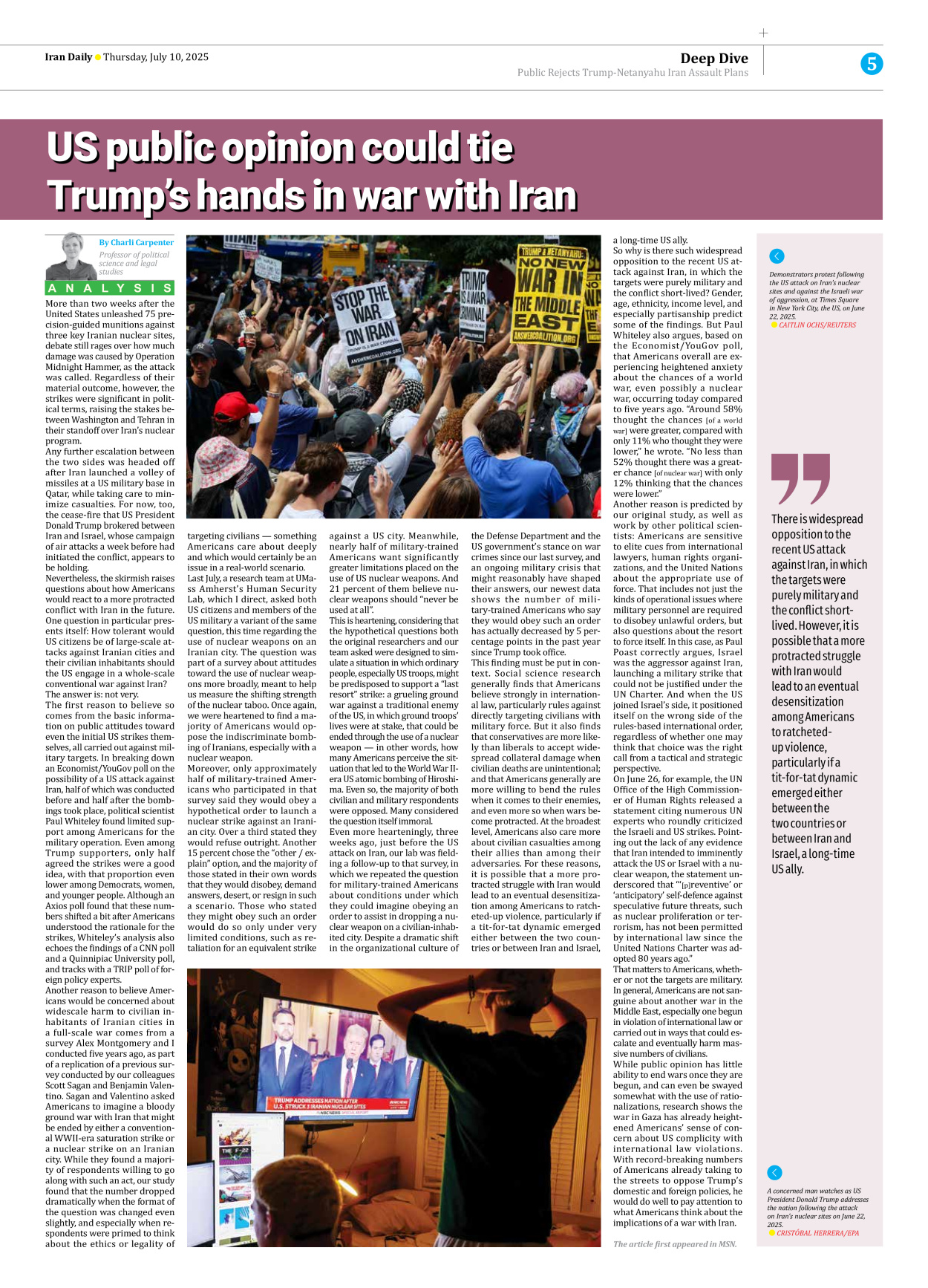 Iran Daily - Number Seven Thousand Eight Hundred and Seventy Five - 10 July 2025 - Page 5