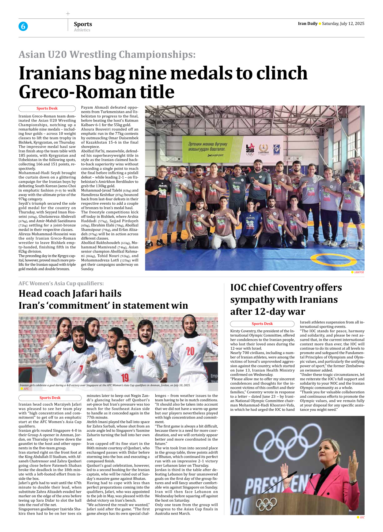 Iran Daily - Number Seven Thousand Eight Hundred and Seventy Six - 12 July 2025 - Page 6