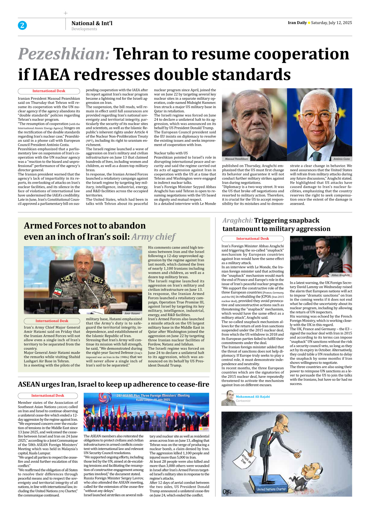 Iran Daily - Number Seven Thousand Eight Hundred and Seventy Six - 12 July 2025 - Page 2